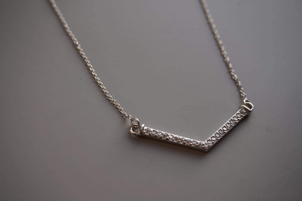 Sterling Silver CZ Geometric Chevron Necklace | Boho Style