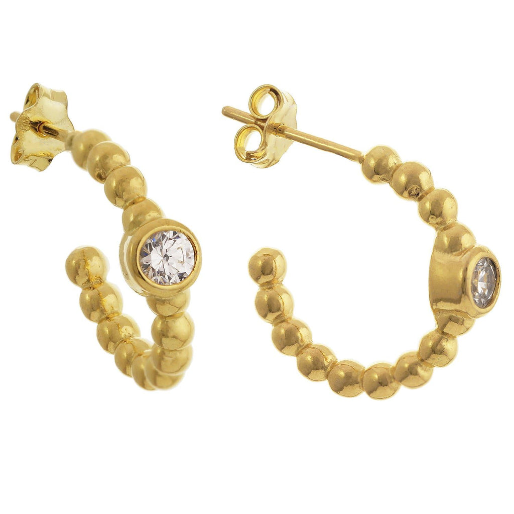 Gold Hoops with cz gemstone | Sterling silver ball wire plated in 9ct gold | Tamar and Talya Default Title