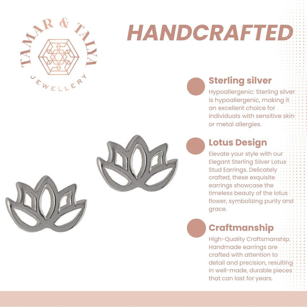 Sterling Silver Lotus Flower Stud Earrings | Handcrafted Spiritual Jewellery | Gift for Her | Tamar & Talya