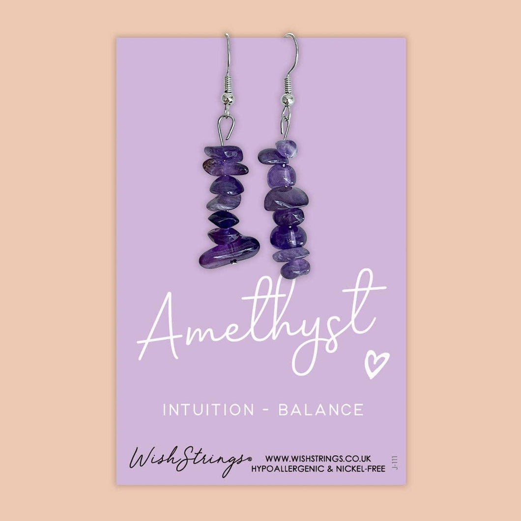 Amethyst - Gemstone Chip Dangle Earrings.