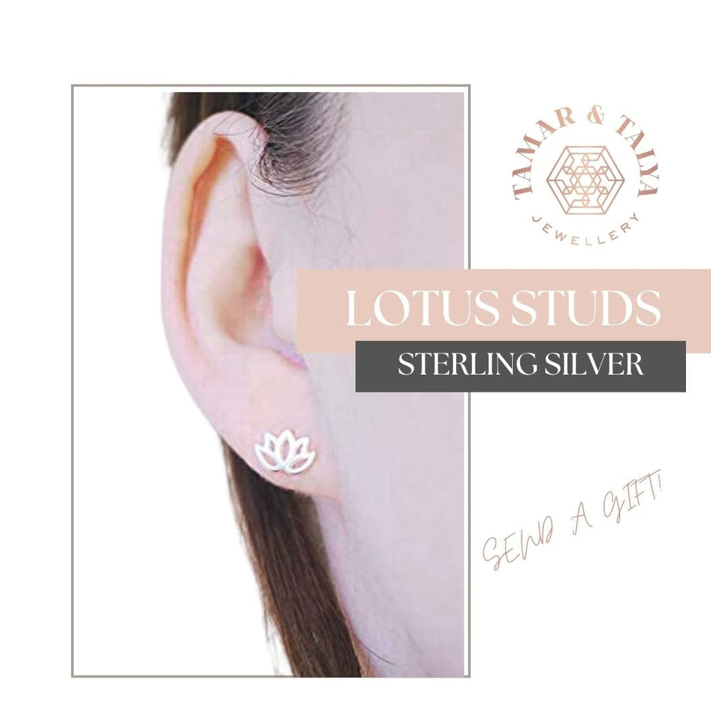 Sterling Silver Lotus Flower Stud Earrings | Handcrafted Spiritual Jewellery | Gift for Her | Tamar & Talya
