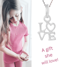 Load image into Gallery viewer, Sterling Silver Love Necklace for Children | Delicate Girl&#39;s Keepsake Jewelry | Kids First Necklace Gift - Tamar and Talya
