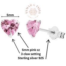 Load image into Gallery viewer, Pink Heart CZ Studs | Sterling Silver - Tamar and Talya
