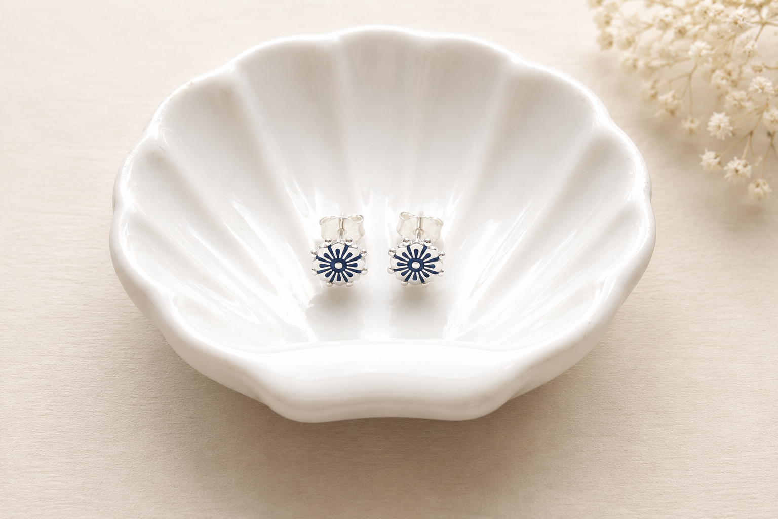 Blue Enamel Stud Earrings | Handcrafted 925 Sterling Silver | Gift for Her | Tamar & Talya
