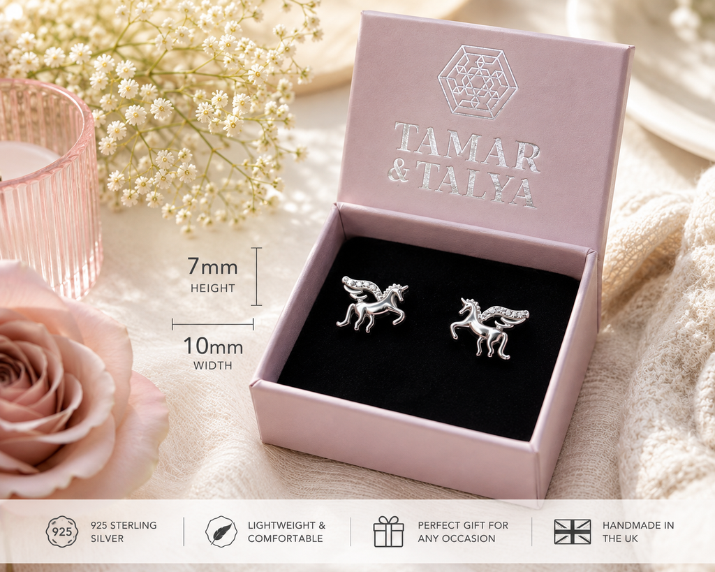 Unicorn Stud Earrings | Hypoallergenic Sterling Silver with CZ Crystals | Tamar & Talya