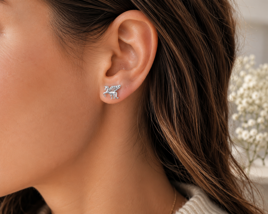 Unicorn Stud Earrings | Hypoallergenic Sterling Silver with CZ Crystals | Tamar & Talya