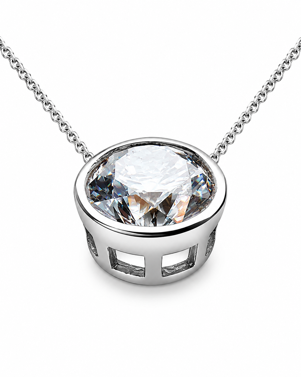Collier cercle en oxyde de zirconium - Pendentif en argent sterling et oxyde de zirconium - Bijou élégant fabriqué au Royaume-Uni