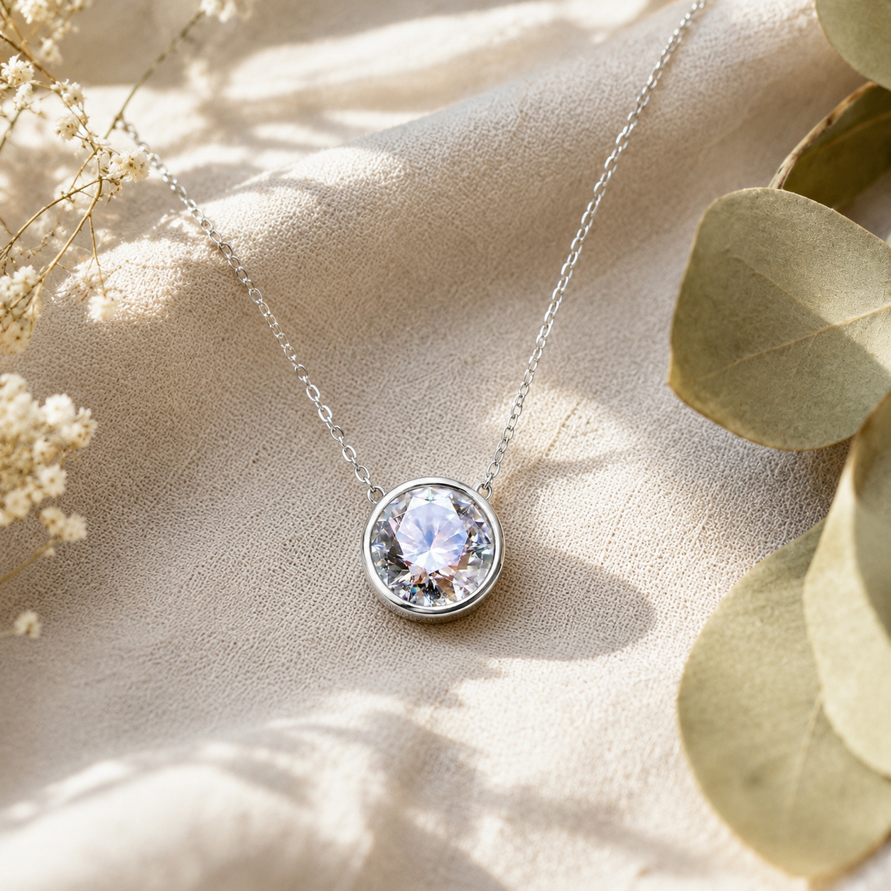 CZ Circle Necklace - Sterling Silver Cubic Zirconia Pendant - Elegant UK-Made Jewellery Gift