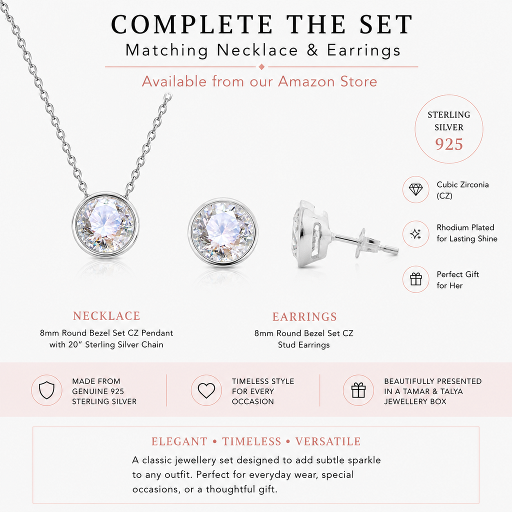 Collier cercle en oxyde de zirconium - Pendentif en argent sterling et oxyde de zirconium - Bijou élégant fabriqué au Royaume-Uni