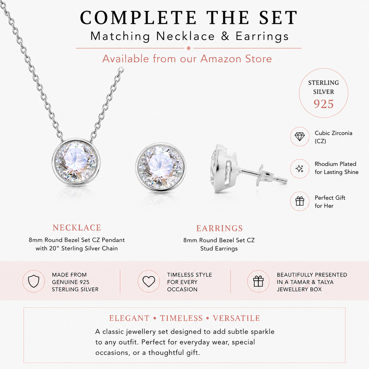 Collier cercle en oxyde de zirconium - Pendentif en argent sterling et oxyde de zirconium - Bijou élégant fabriqué au Royaume-Uni