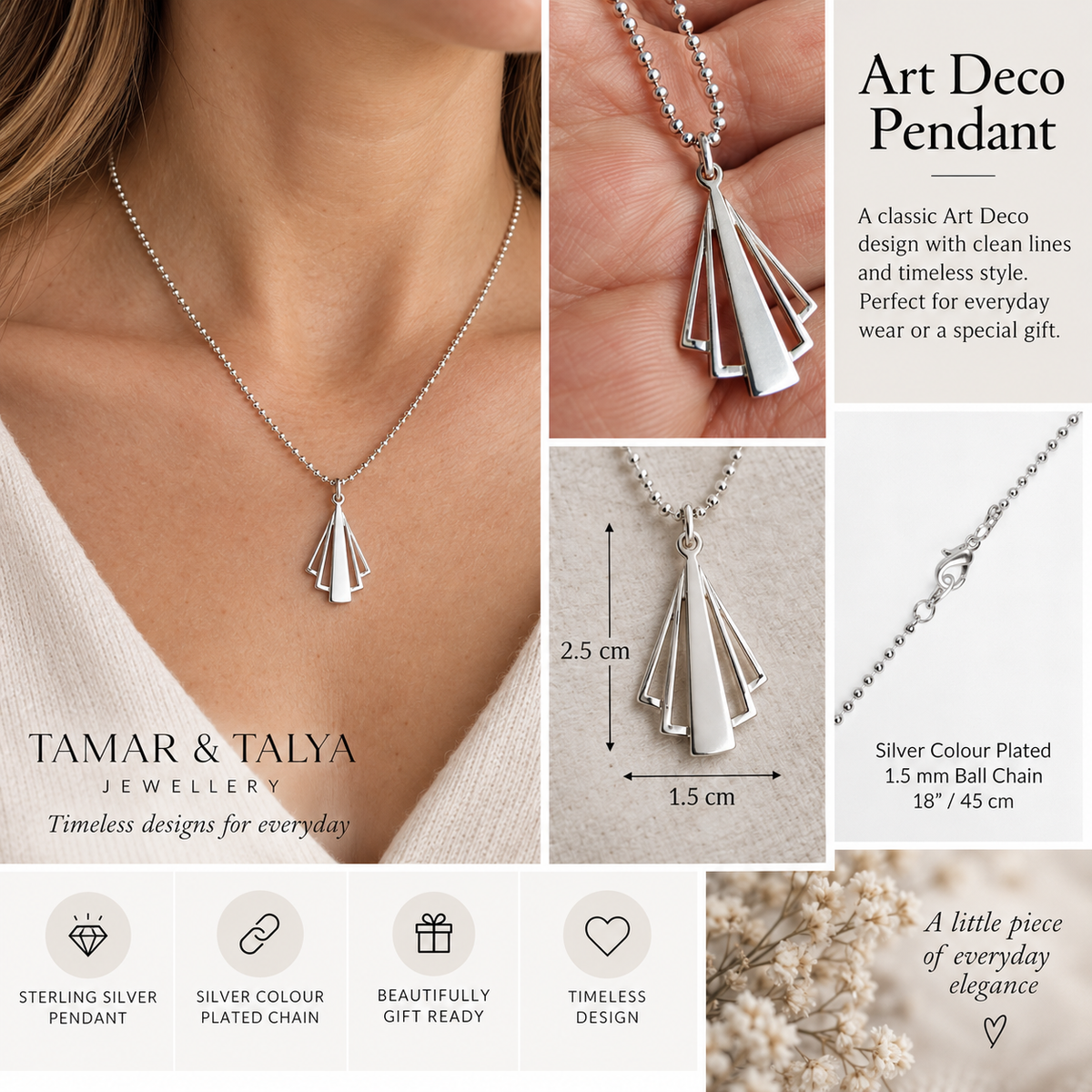 Deco Necklace on ball beaded chain