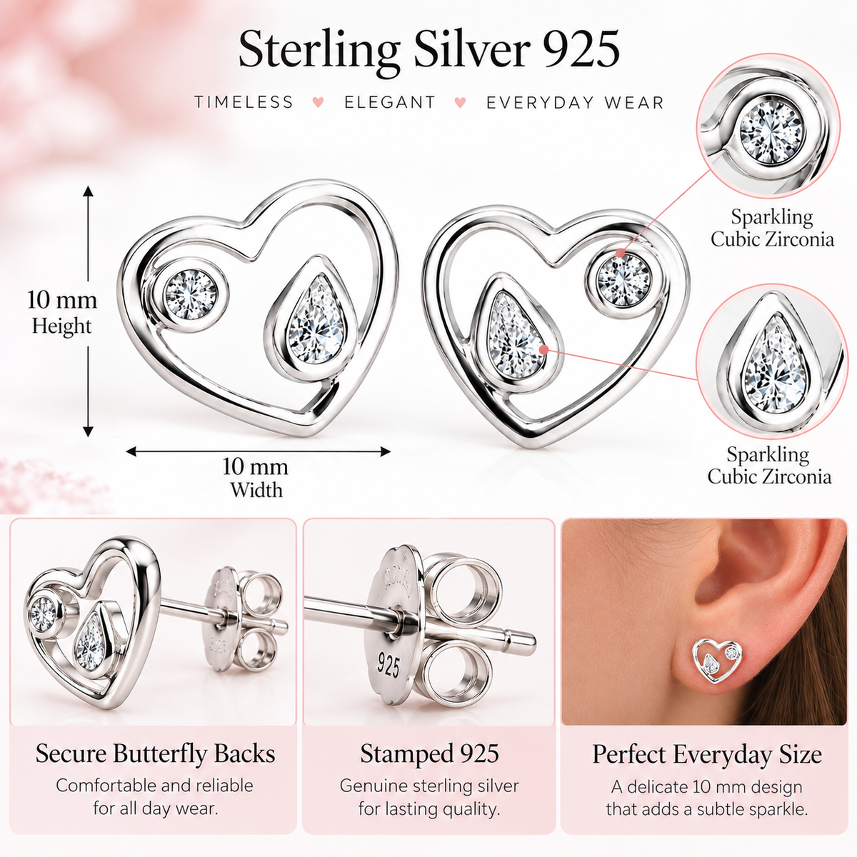 Sterling Silver Heart Stud Earrings - Elevate Your Everyday Style