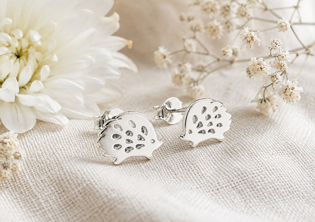Sterling Silver Hedgehog Stud Earrings | Handcrafted Animal Jewellery | Cute Gift for Her | Tamar & Talya