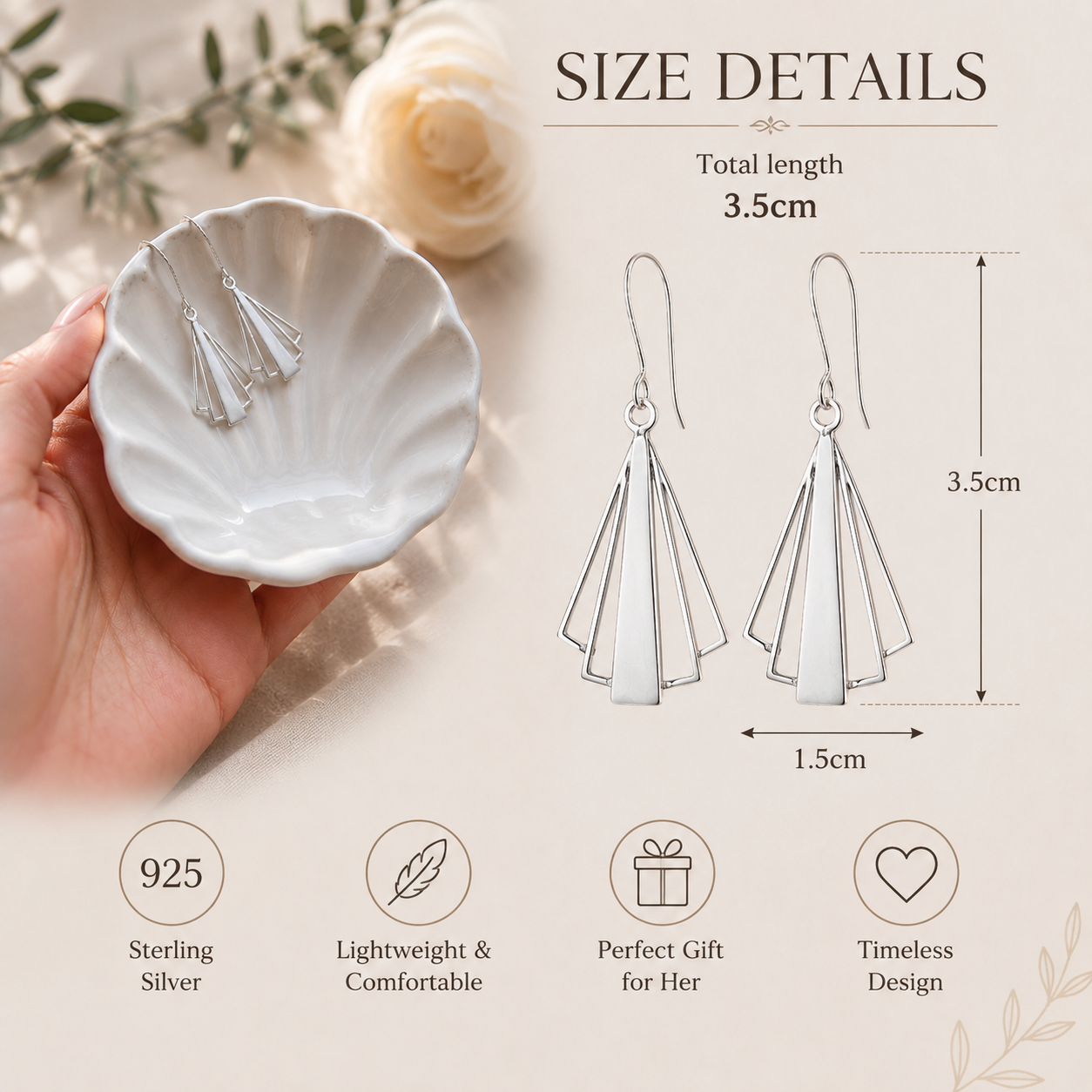 Deco Earrings | Drop Sterling Silver Jewellery | Tamar and Talya | Send a gift