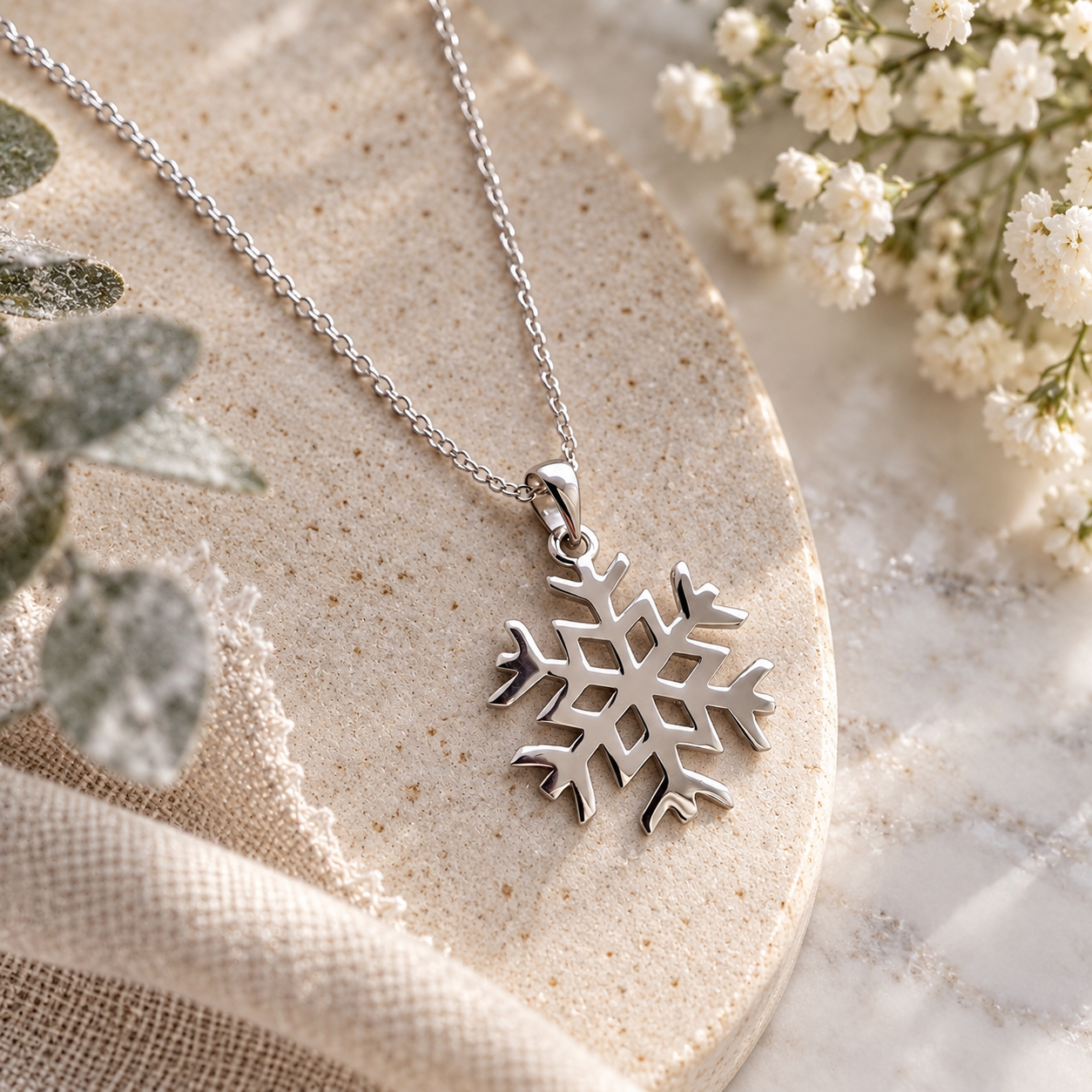 Sterling Silver Snowflake Necklace - A Thoughtful Christmas and Winter Nordic Gift for Her, Delicate Snowflake Pendant to Celebrate the Season with Timeless Charm and Festive Elegance