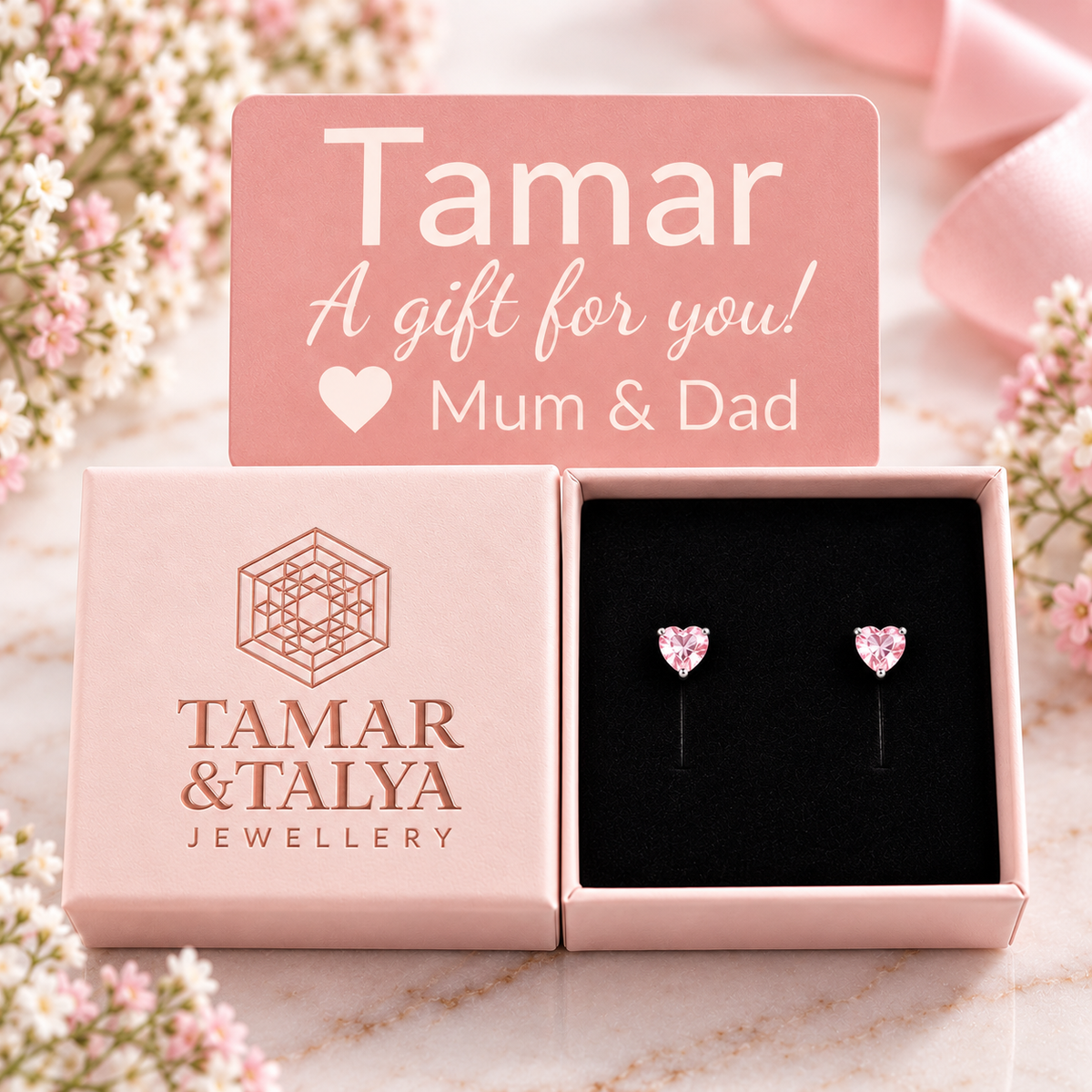 Pink Heart Stud Earrings Sterling Silver 925 – 5mm CZ Heart Earrings