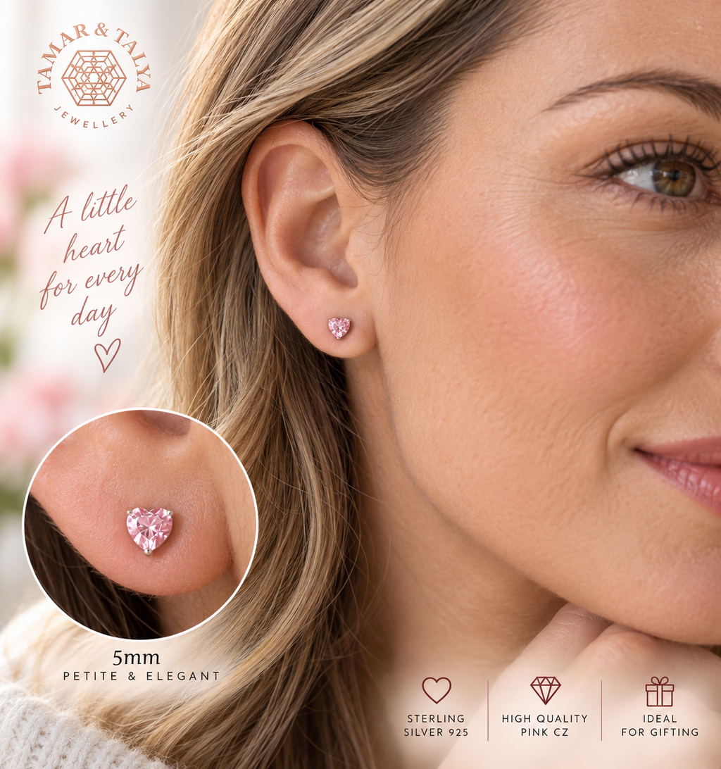 Pink Heart Stud Earrings Sterling Silver 925 – 5mm CZ Heart Earrings