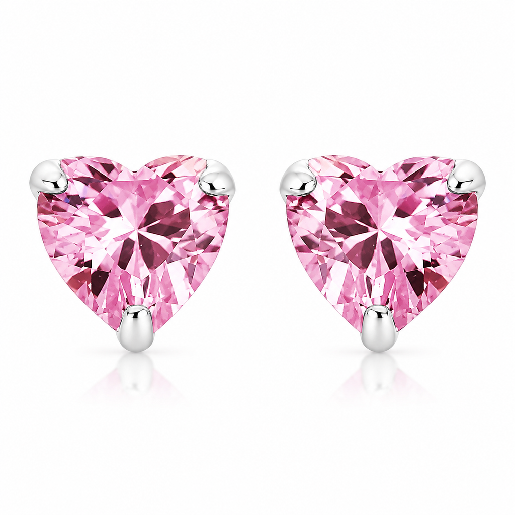 Pink Heart Stud Earrings Sterling Silver 925 – 5mm CZ Heart Earrings
