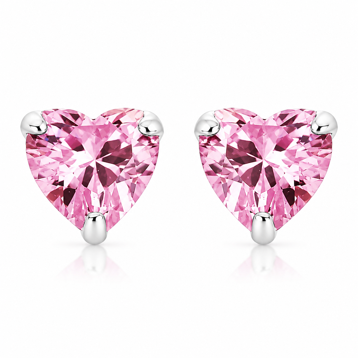 Pink Heart Stud Earrings Sterling Silver 925 – 5mm CZ Heart Earrings