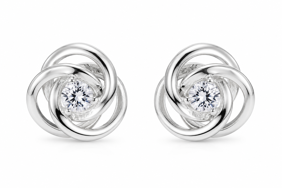 Knoten-Ohrstecker aus Sterlingsilber, 9,4 mm mit Zirkoniastein