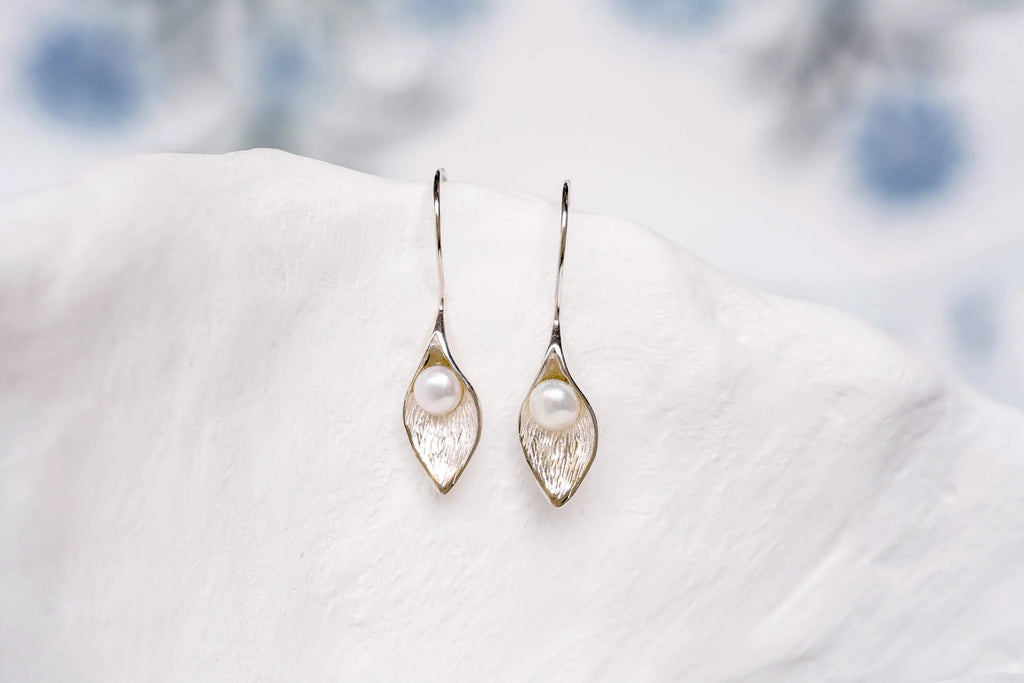 Calla Lily Freshwater Pearl Drop Earrings | Tamar and Talya