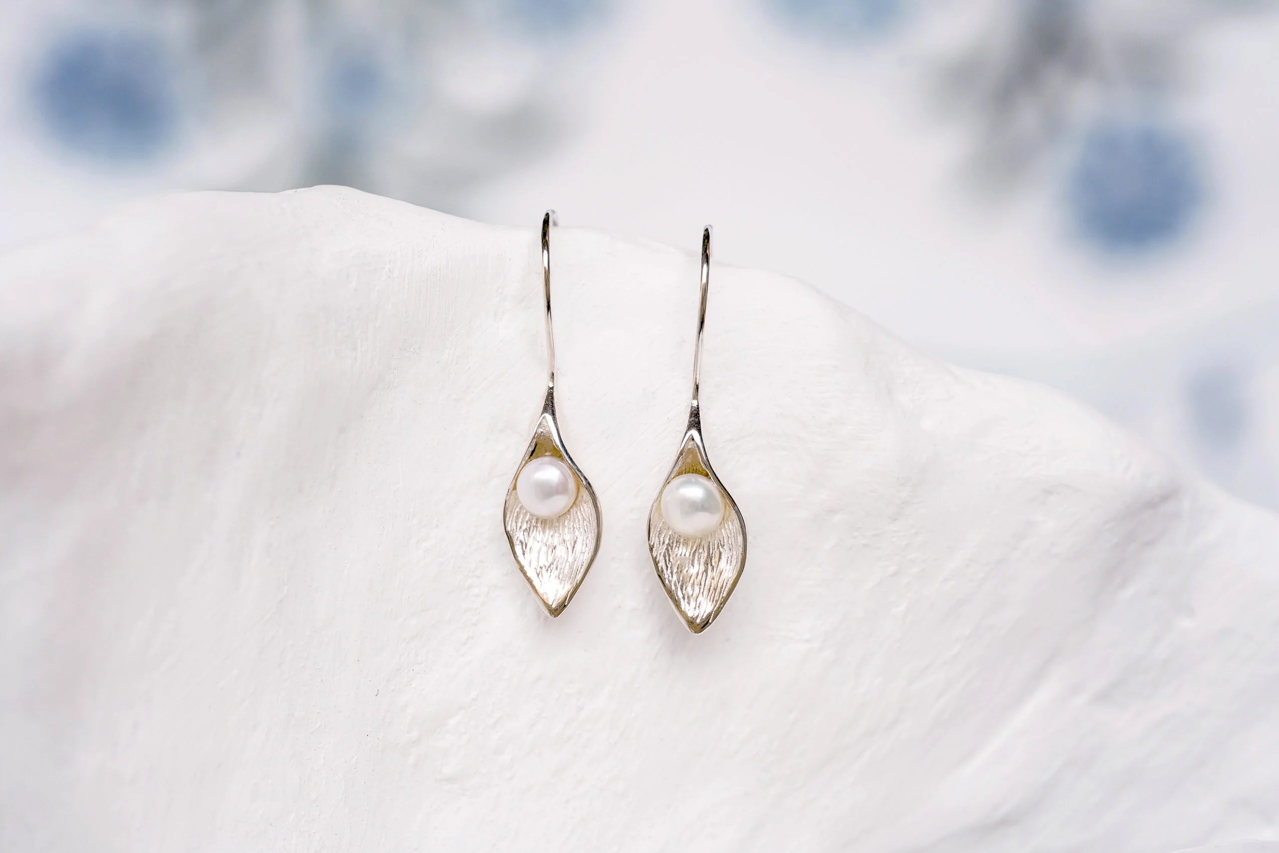 Calla Lily Freshwater Pearl Drop Earrings | Tamar and Talya