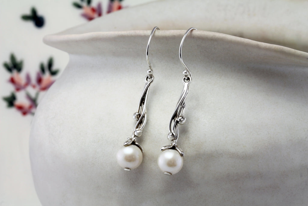 Bridal Earrings | Handmade Pearl Silver Drop | Tamar and Talya