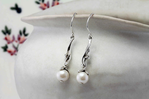 Bridal Earrings | Handmade Pearl Silver Drop | Tamar and Talya