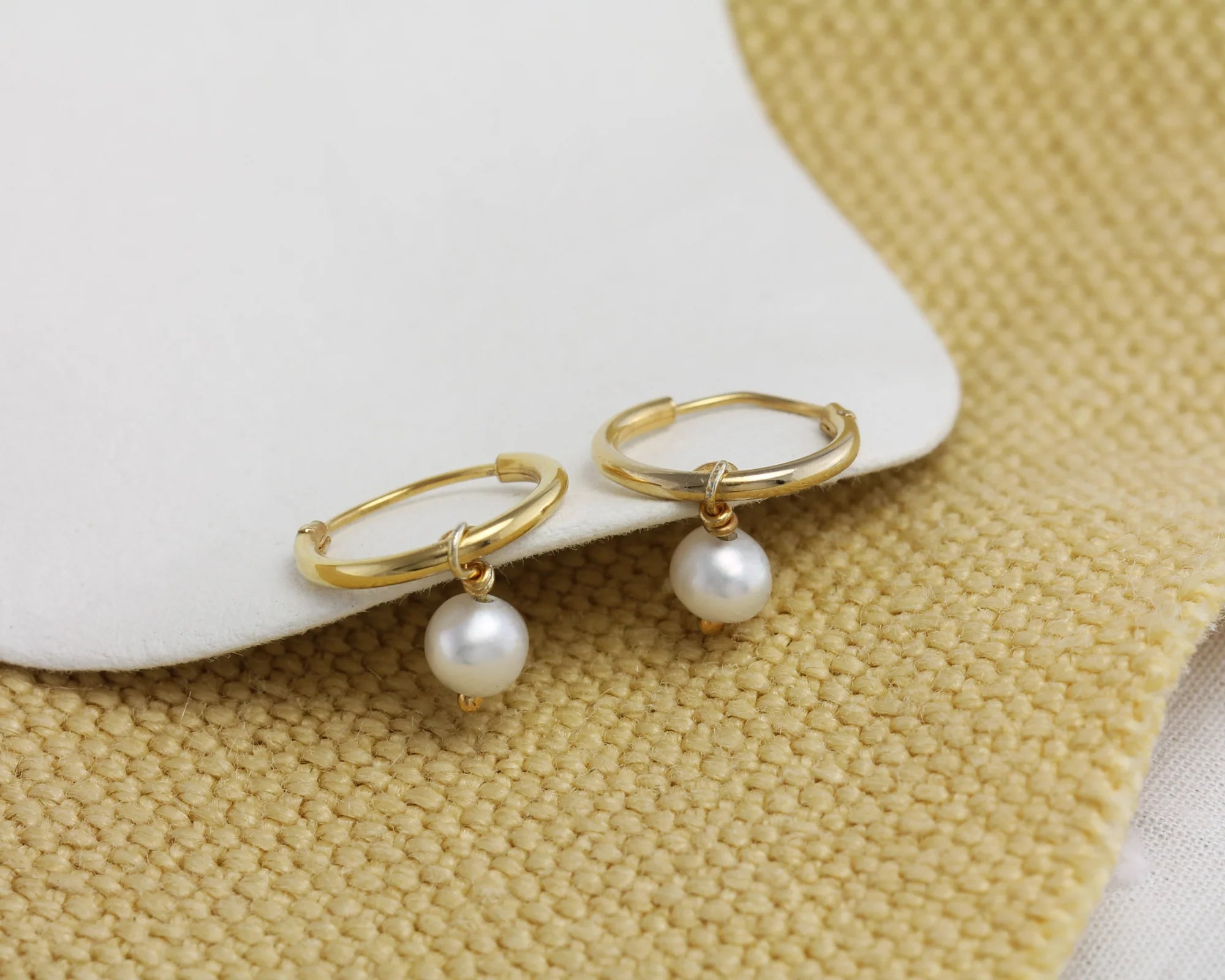 Gold Pearl Hoop Earrings | Vermeil Huggie Hoops | Tamar and Talya