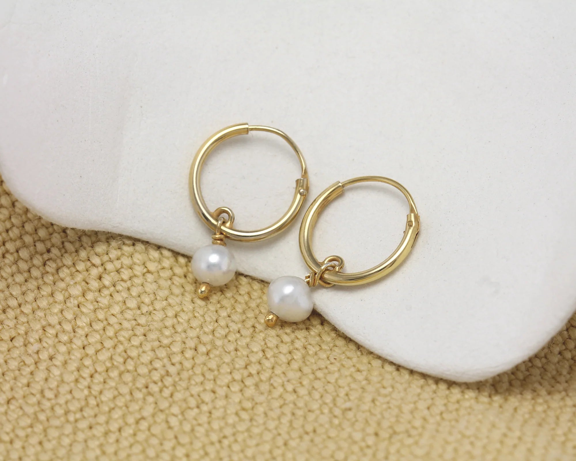 Gold Pearl Hoop Earrings | Vermeil Huggie Hoops | Tamar and Talya