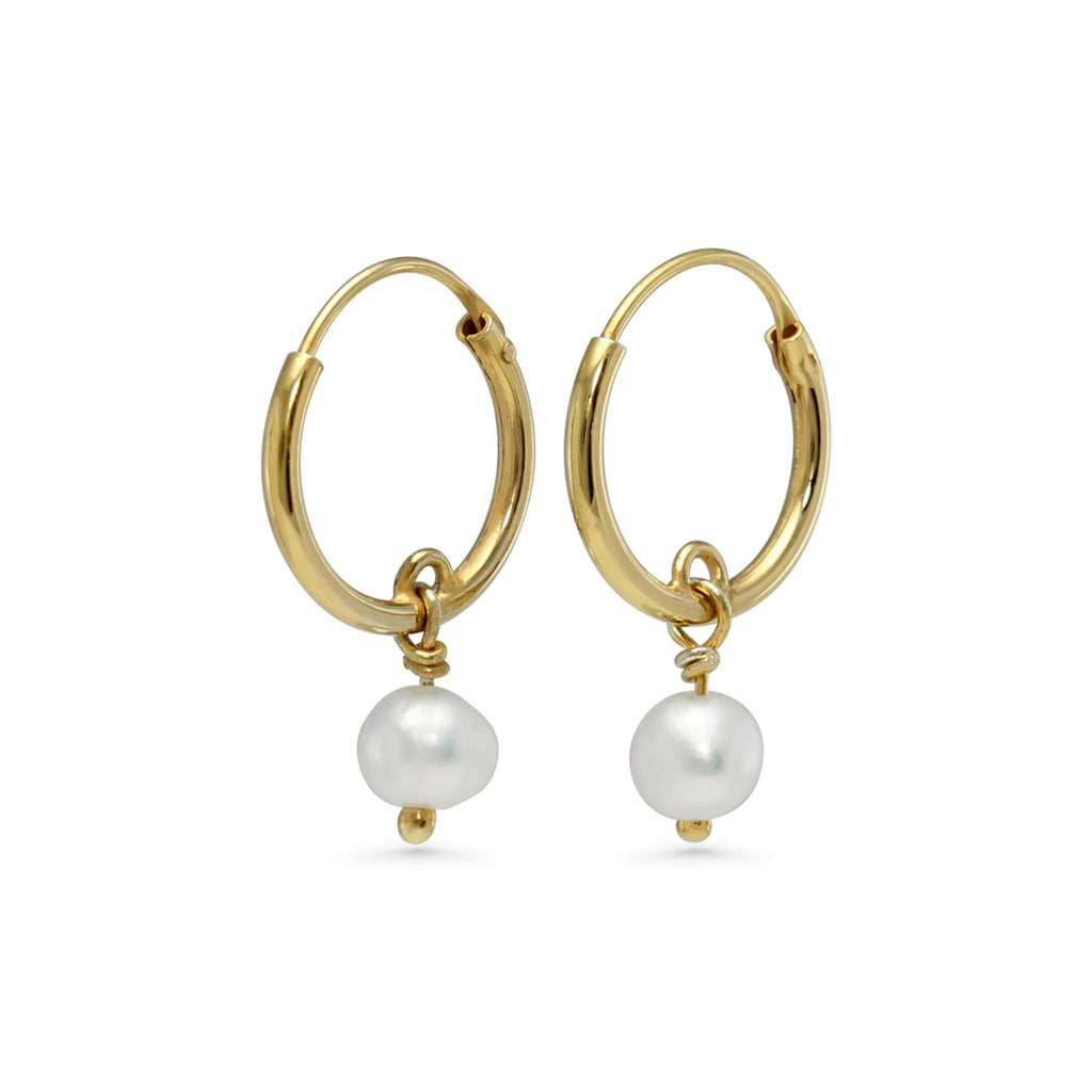 Gold Pearl Hoop Earrings | Vermeil Huggie Hoops | Tamar and Talya