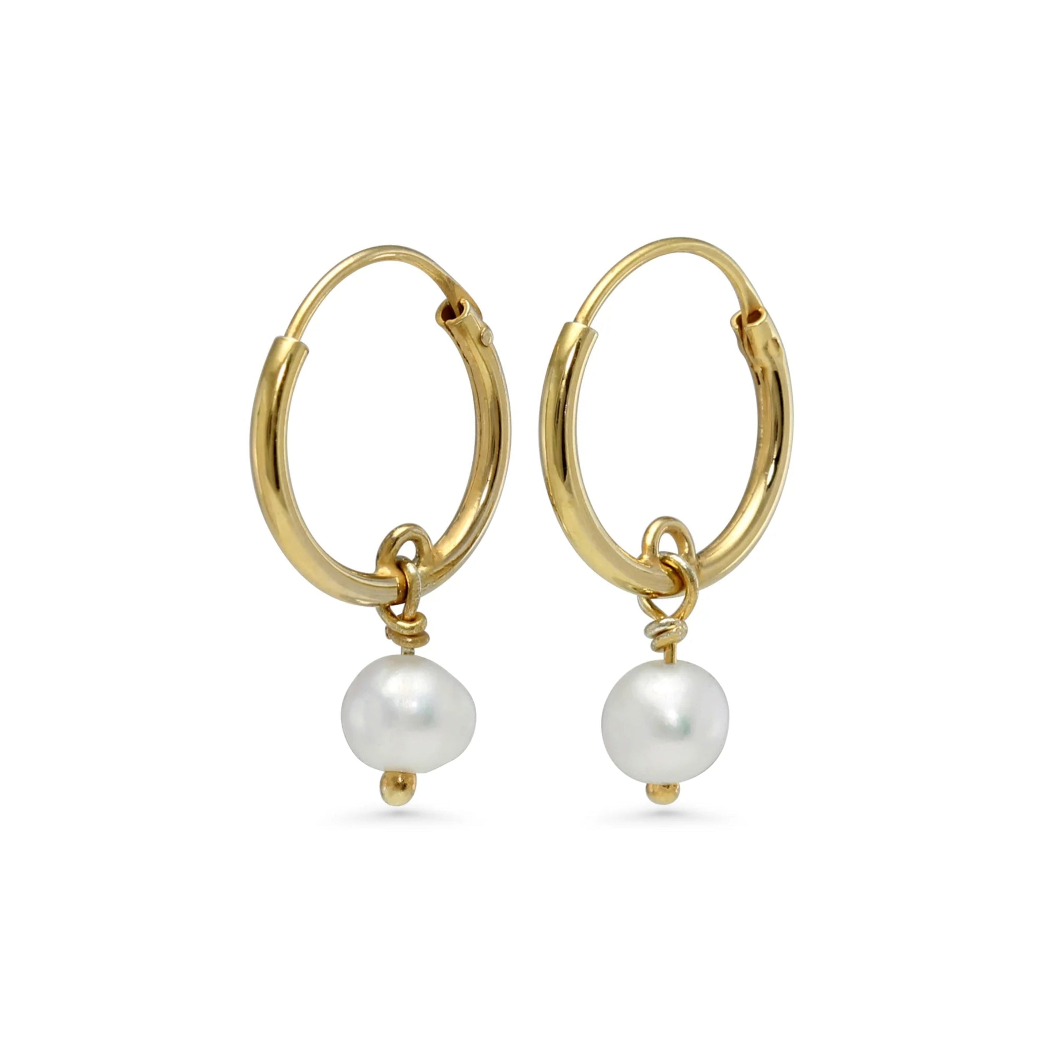 Gold Pearl Hoop Earrings | Vermeil Huggie Hoops | Tamar and Talya