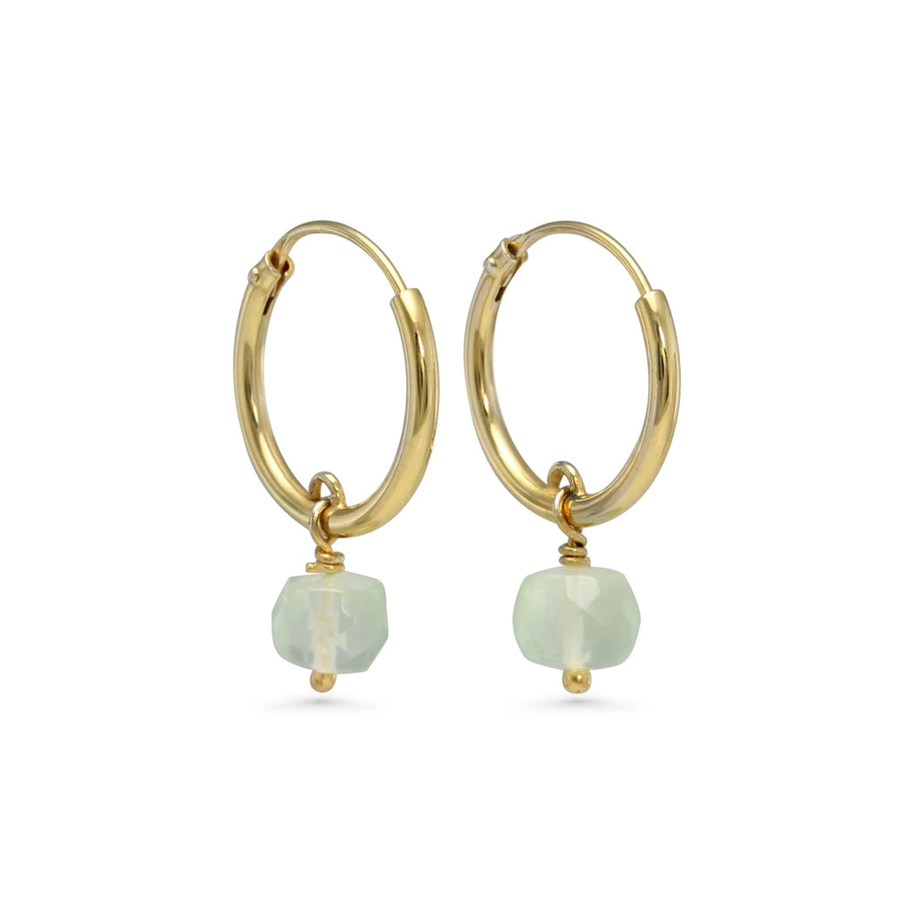 Gold Hoop Earrings | Prehnite Hoops | Gemstone Huggie Hoops | Tamar and Talya