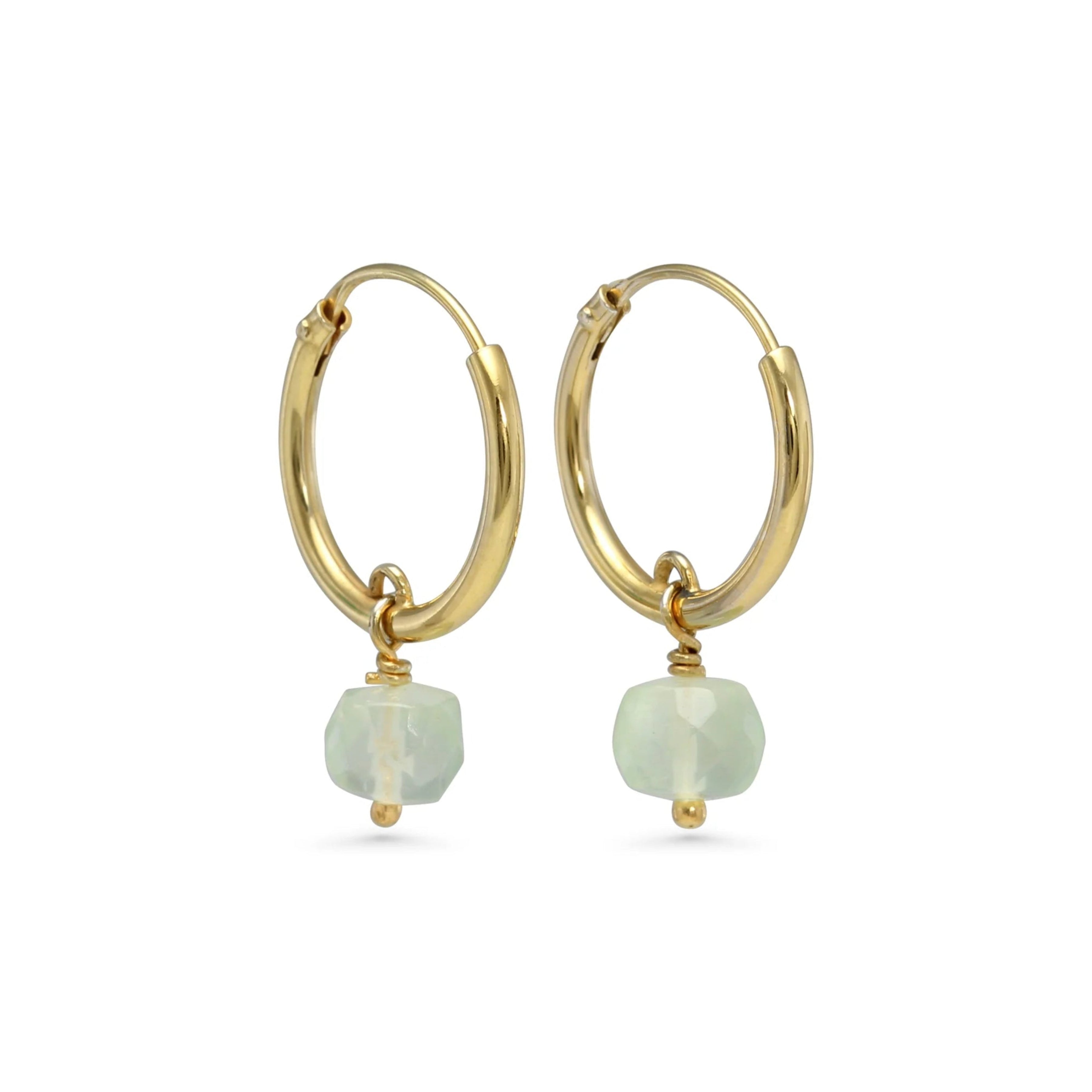 Gold Hoop Earrings | Prehnite Hoops | Gemstone Huggie Hoops | Tamar and Talya