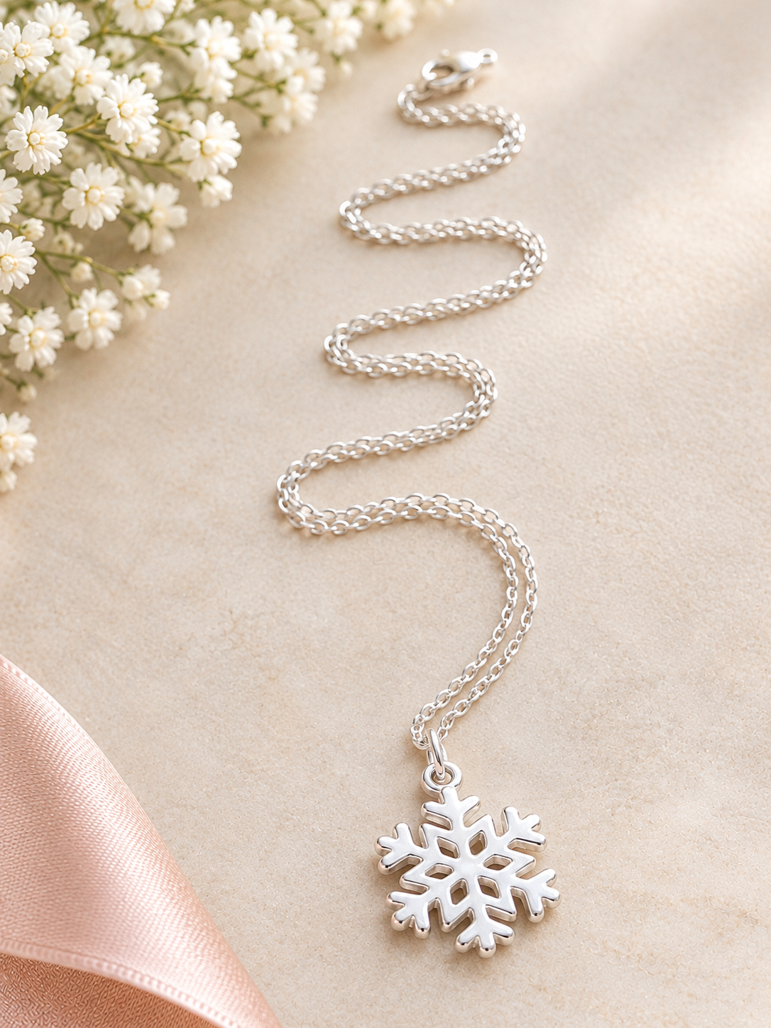 Snowflake Necklace in Sterling Silver Snow Flake Girls Teenager pendant