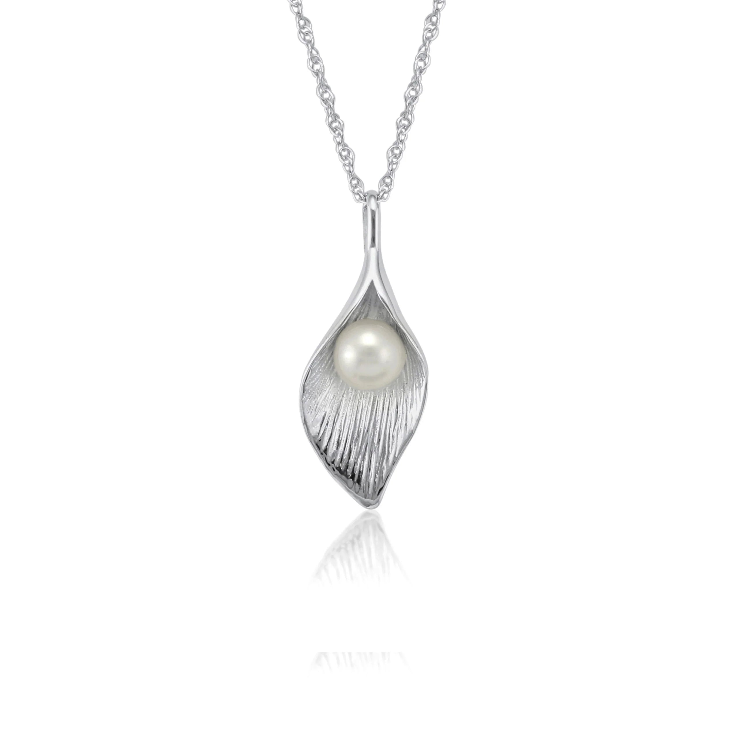 Sterling Silver Calla Lily Pendant | Freshwater Pearl | Tamar and Talya