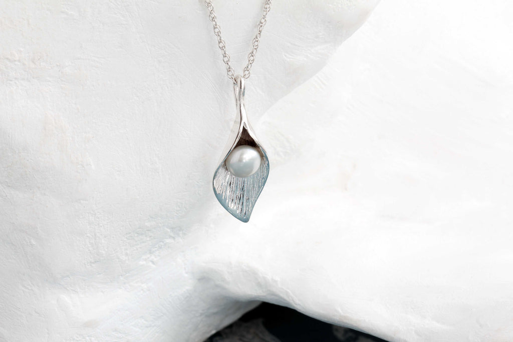 Sterling Silver Calla Lily Pendant | Freshwater Pearl | Tamar and Talya