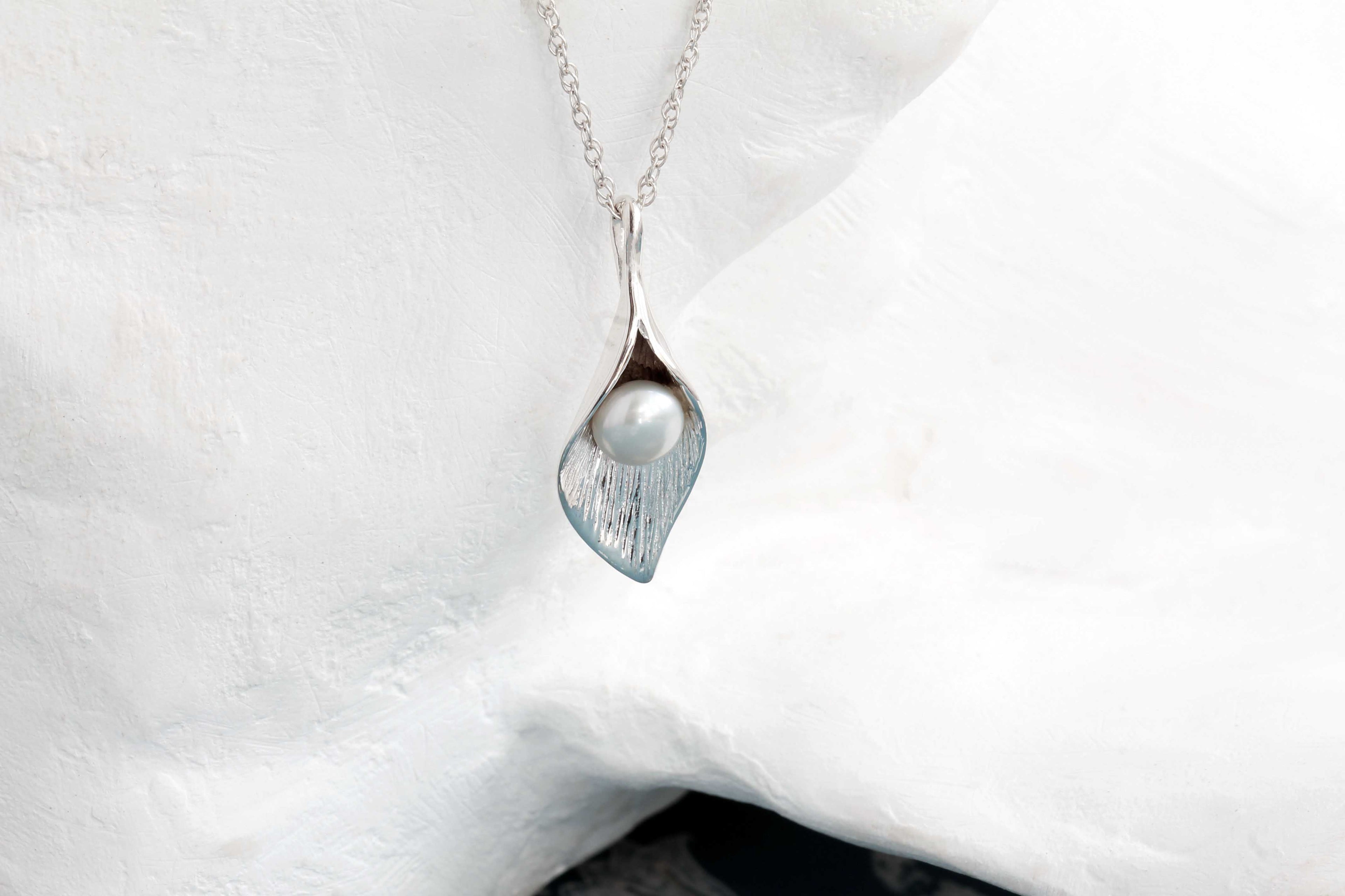 Sterling Silver Calla Lily Pendant | Freshwater Pearl | Tamar and Talya