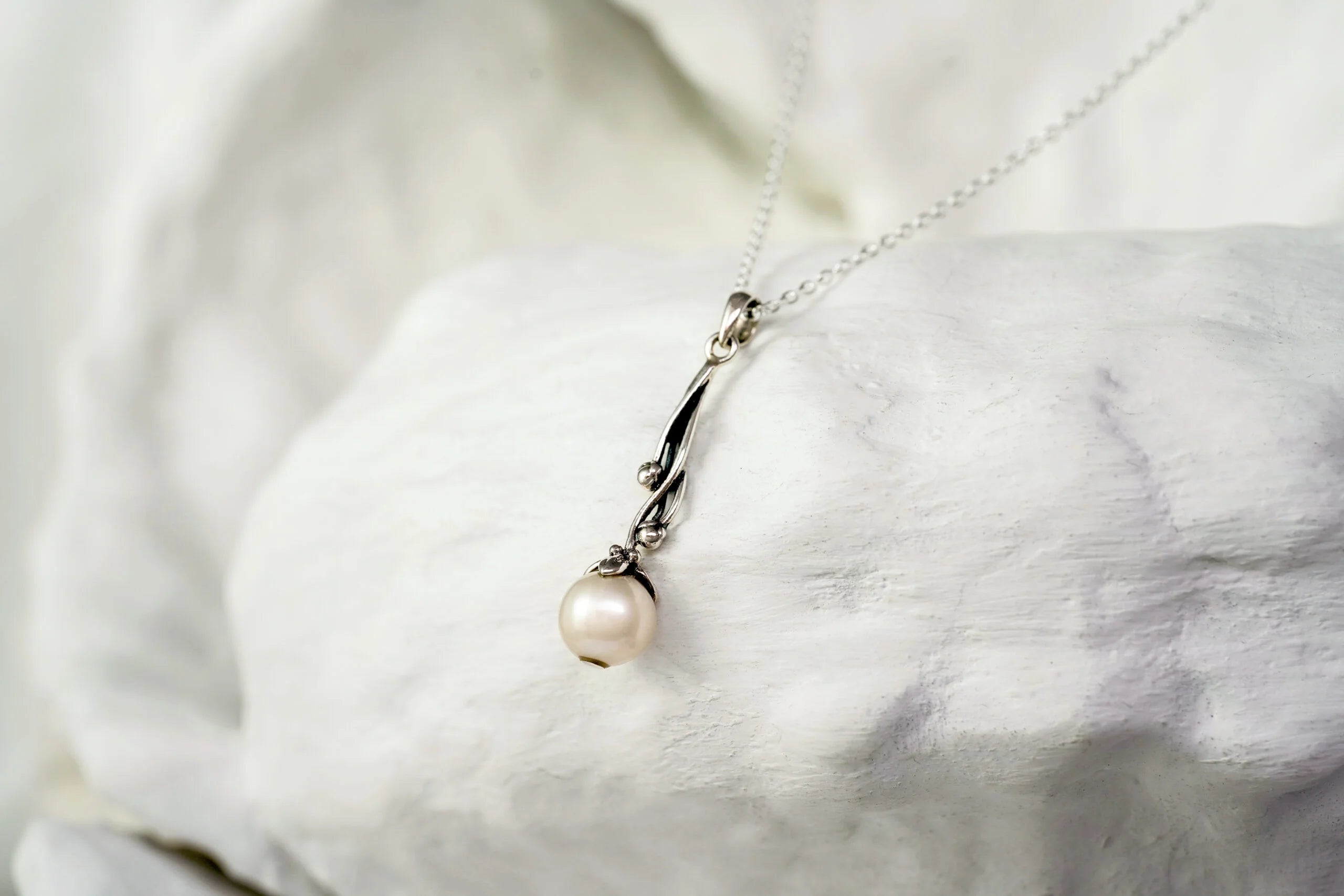 Sterling Silver Pearl Pendant | Bridal Necklace | Tamar and Talya