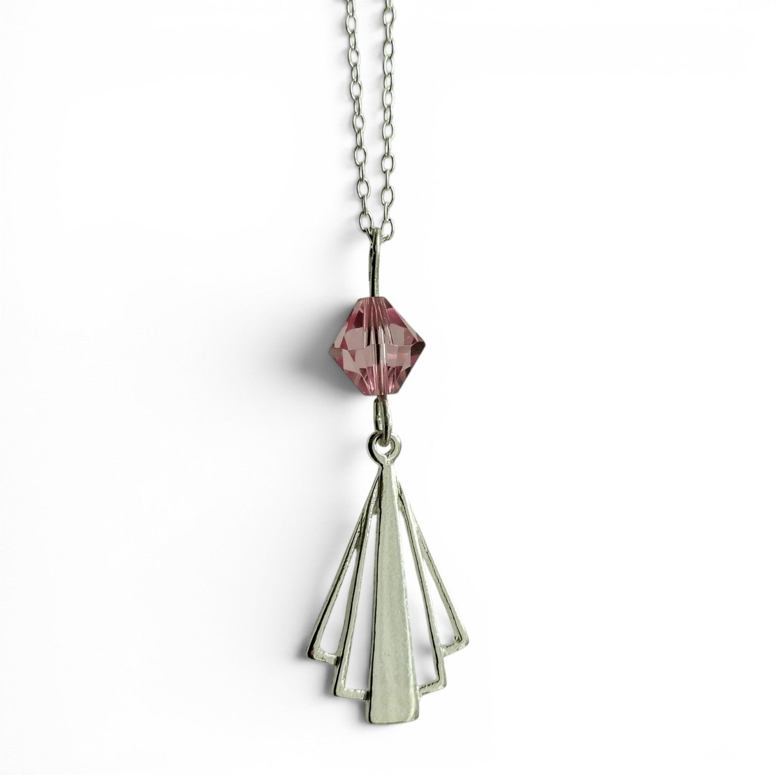 Art Deco Sterling Silver Bridal Set | Light Rose Swarovski Crystal Earrings Necklace