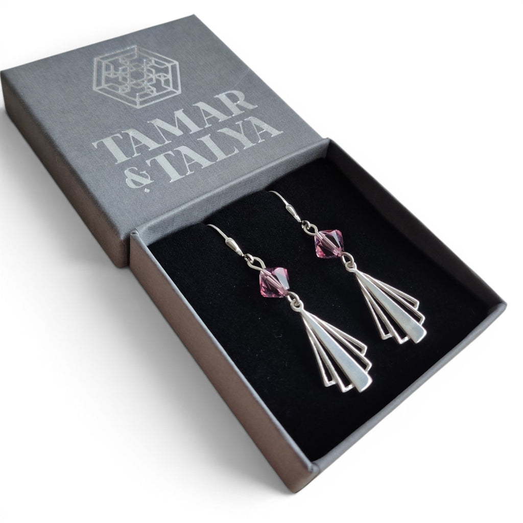 Art Deco Sterling Silver Bridal Set | Light Rose Swarovski Crystal Earrings Necklace