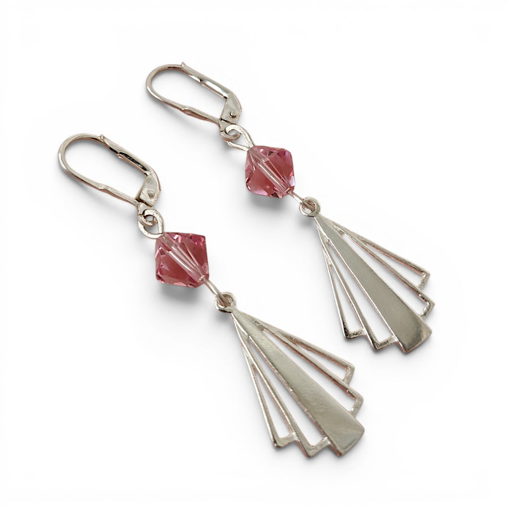 Art Deco Sterling Silver Bridal Set | Light Rose Swarovski Crystal Earrings Necklace