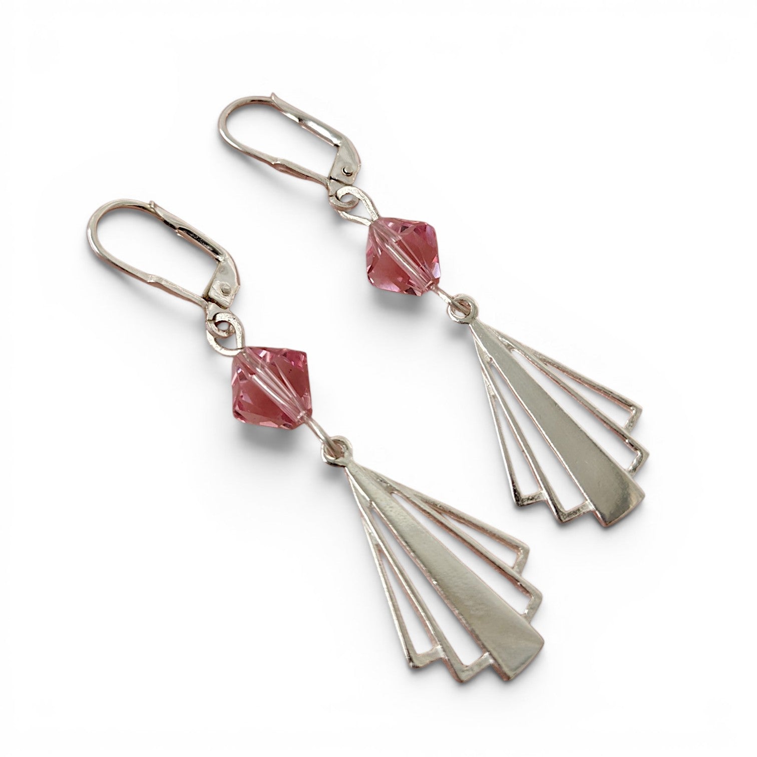 Art Deco Sterling Silver Bridal Set | Light Rose Swarovski Crystal Earrings Necklace