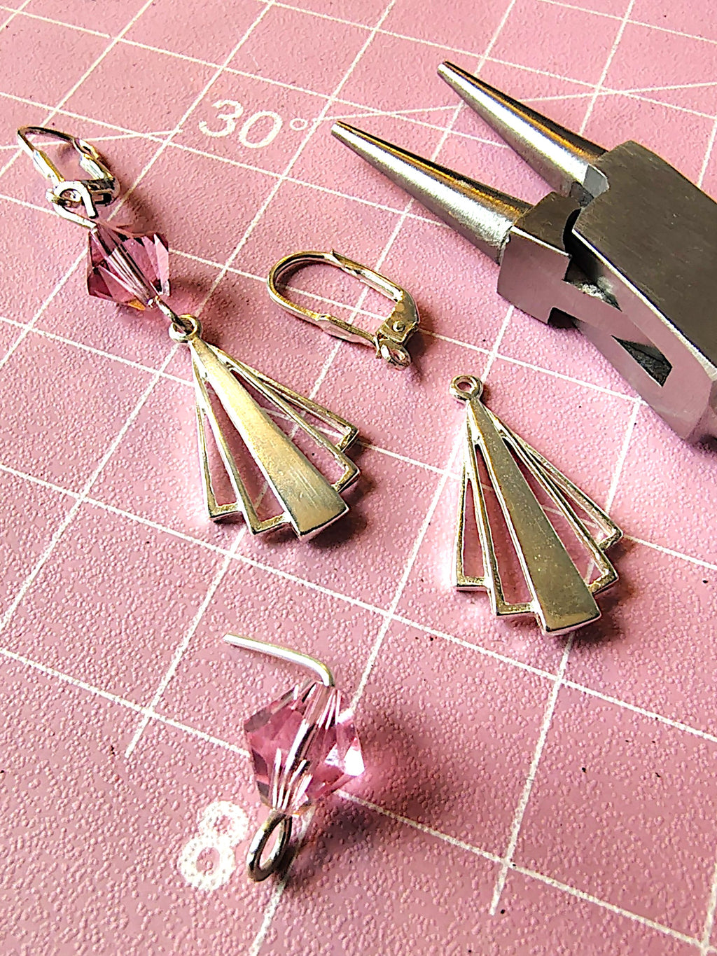 Art Deco Sterling Silver Bridal Set | Light Rose Swarovski Crystal Earrings Necklace