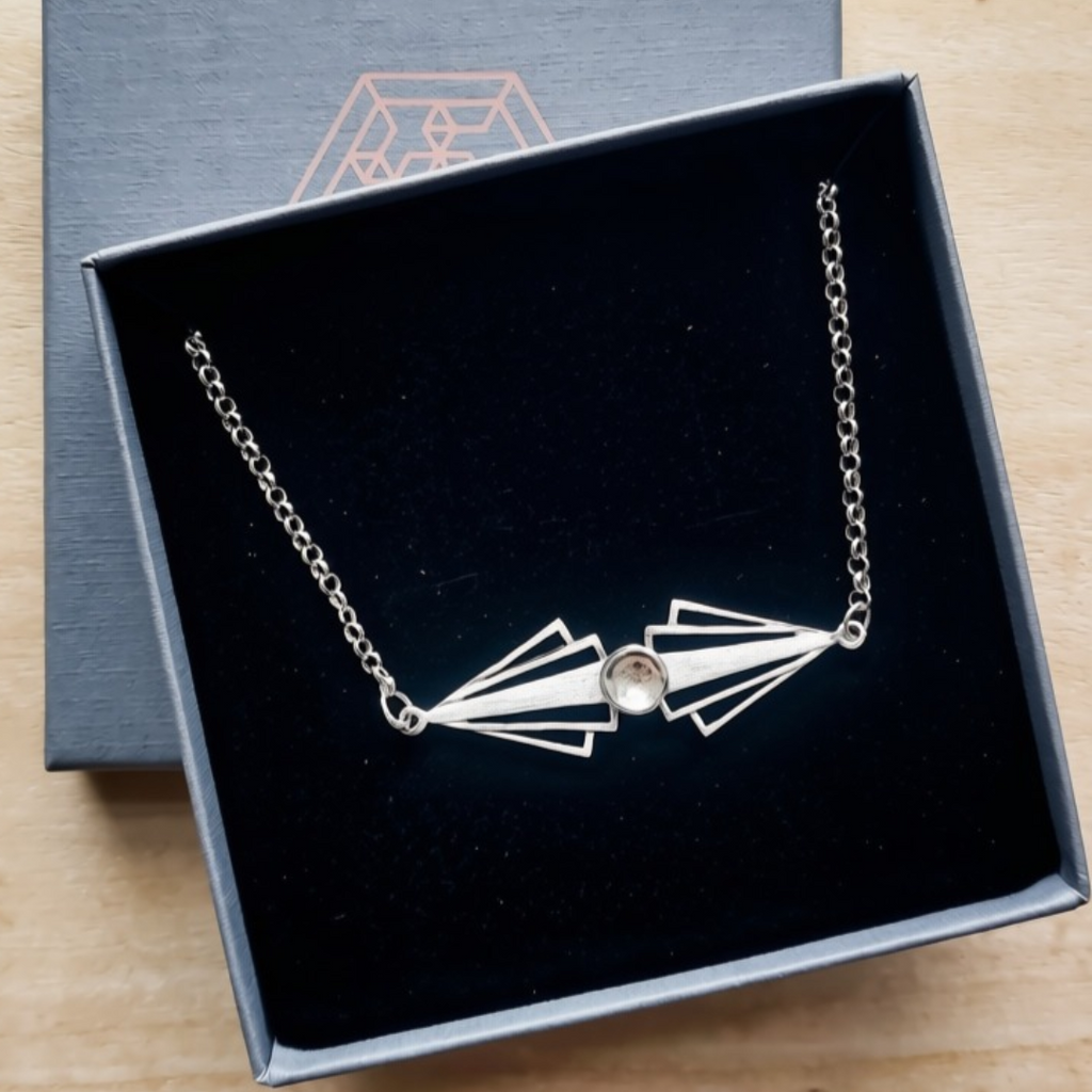 Sterling Silver Necklace. Art Deco Style. Handcrafted Statement Pendant for Speical Occasions
