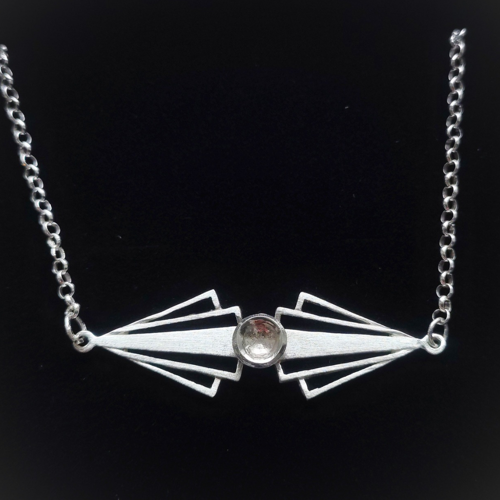 Sterling Silver Necklace. Art Deco Style. Handcrafted Statement Pendant for Speical Occasions