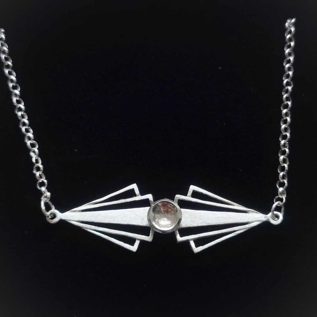 Sterling Silver Necklace. Art Deco Style. Handcrafted Statement Pendant for Speical Occasions