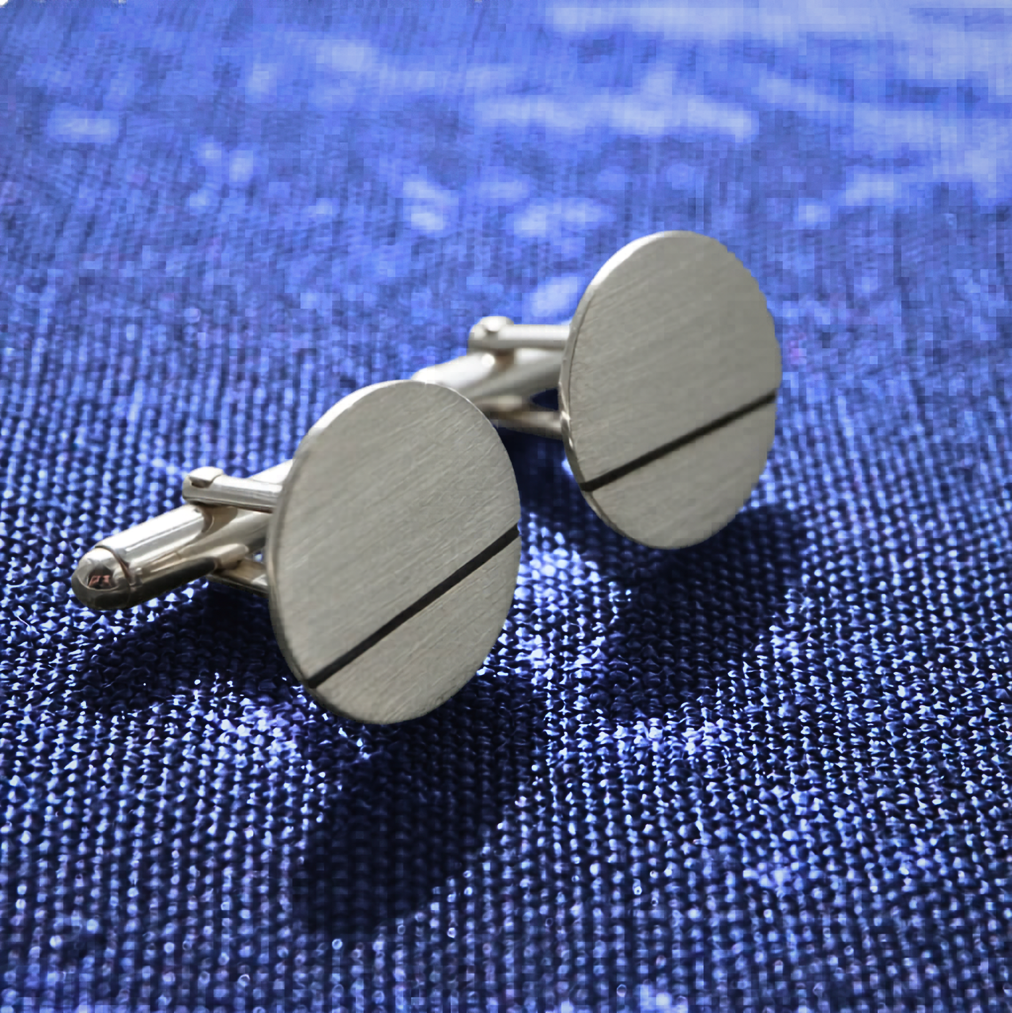 Round Cufflinks with Oxidised Black Line | Modern Geometric | Handcrafted in the UK