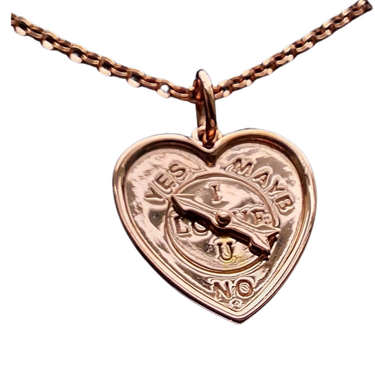 Spinner necklace yes, no, mayb? Heart necklace with moveable spinning arrow. Sterling Silver Pendant with Rose Gold Plating