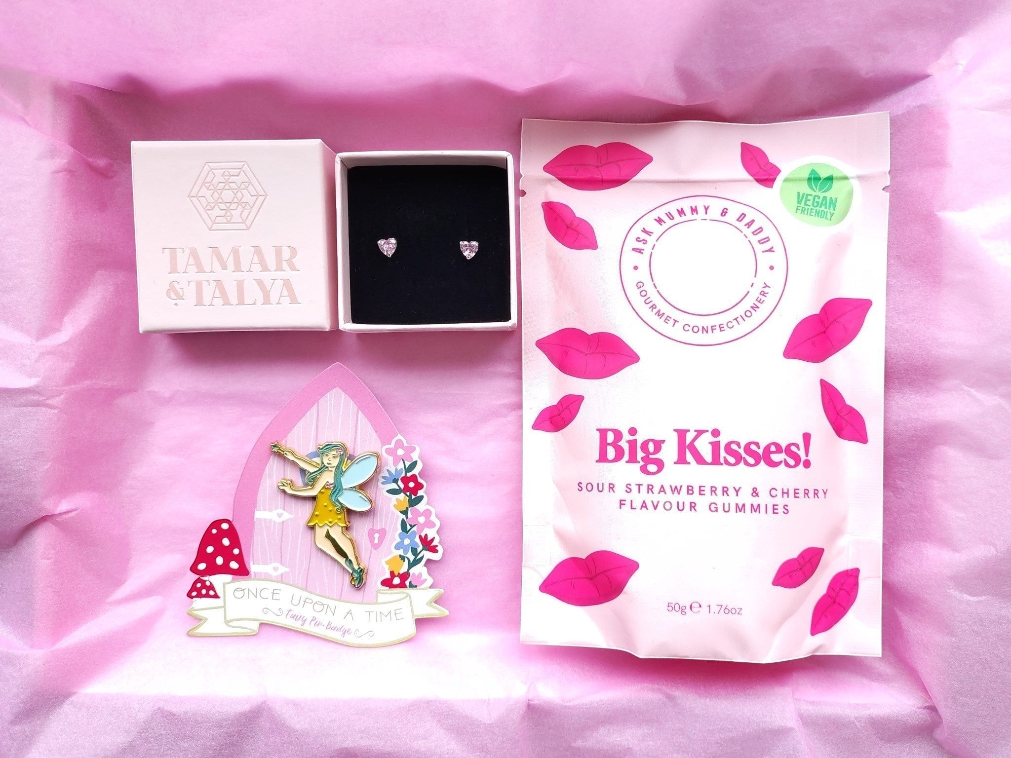 Gift Box Read To Send | Heart Crystal Earrings | Sterling Silver | Fairy Pin | Big Kisses Treat